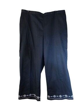 Alfred Dunner Black Cropped Wide Leg Pants Embrodiered Beach Vaca Plus Size 18
